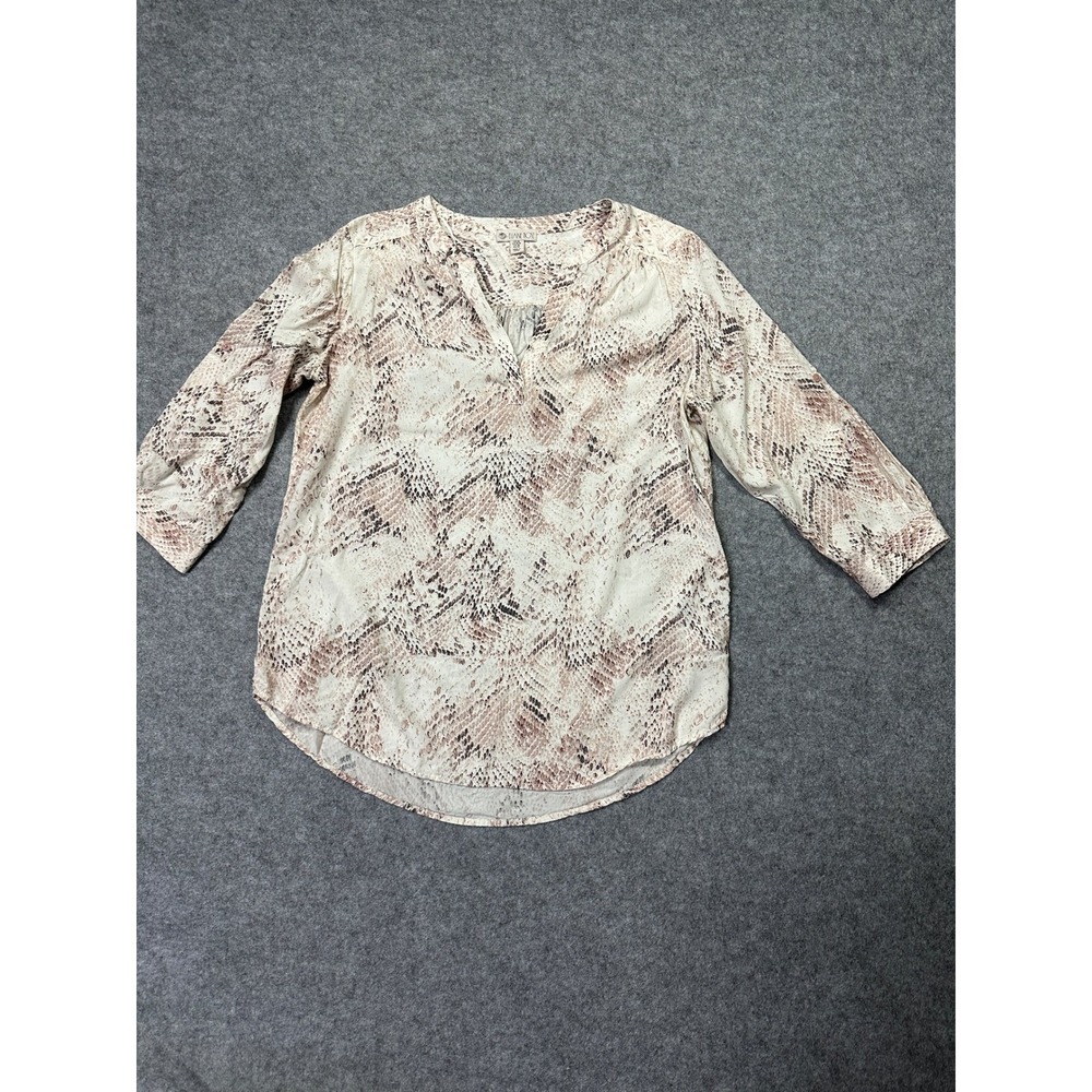 Eliane Rose Snakeskin Print V-Neck Blouse Neutral Animal Pattern 3/4 Sleeve M